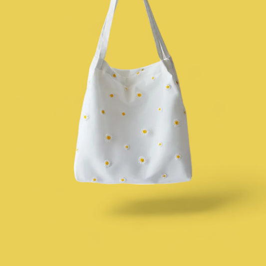 Sunshine Daisy Embroidered Canvas Tote - Secure and Chic Spring/Summer Bag-the lalezar