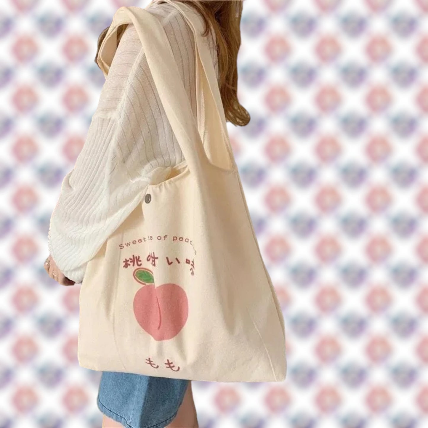 Sweet Peach Canvas Tote Bag - Versatile and Spacious with a Japanese Touch-the lalezar