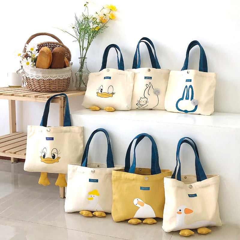 Charming Mini Canvas Tote Bag Collection - Cute Animal Designs for Daily Essentials-the lalezar