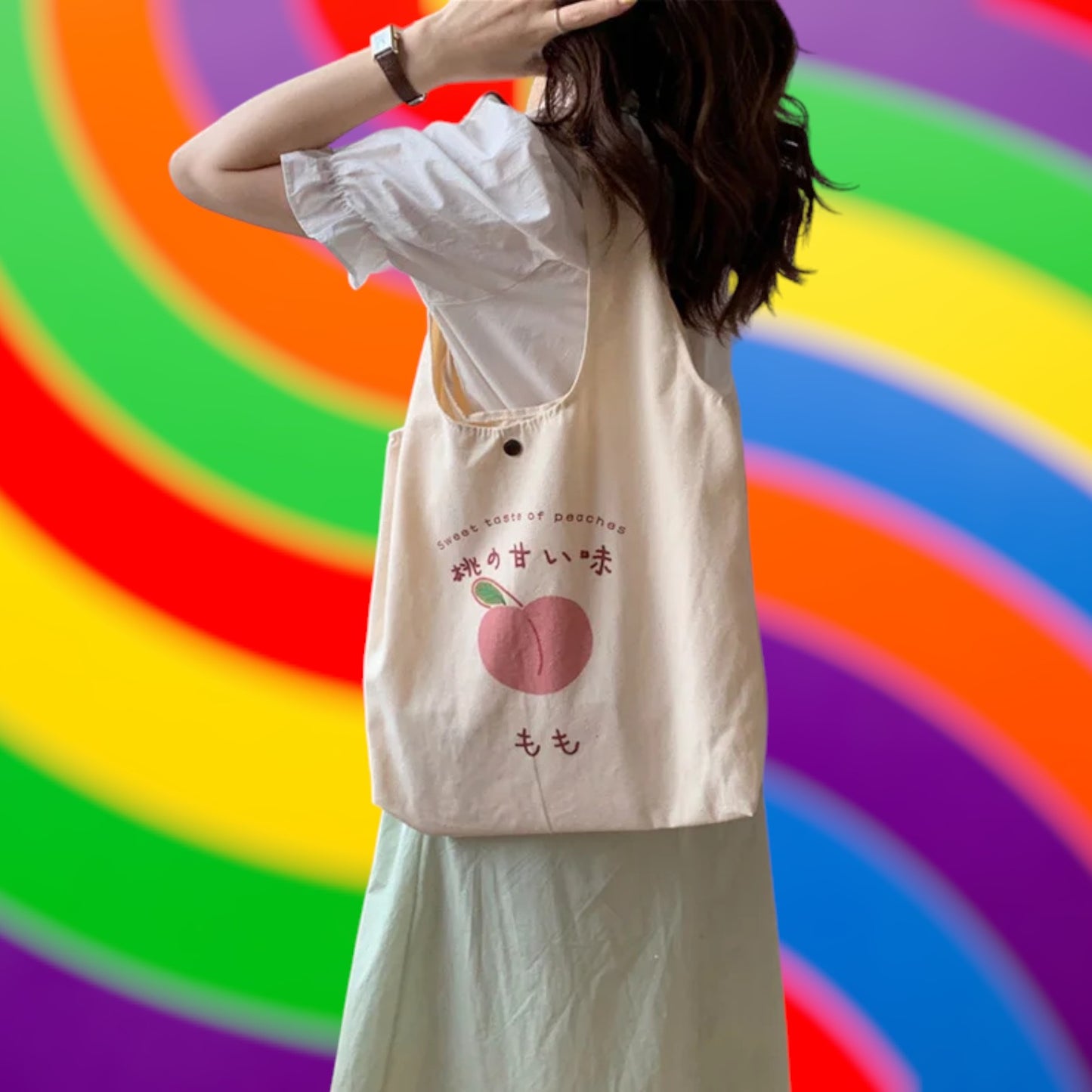 Sweet Peach Canvas Tote Bag - Versatile and Spacious with a Japanese Touch-the lalezar