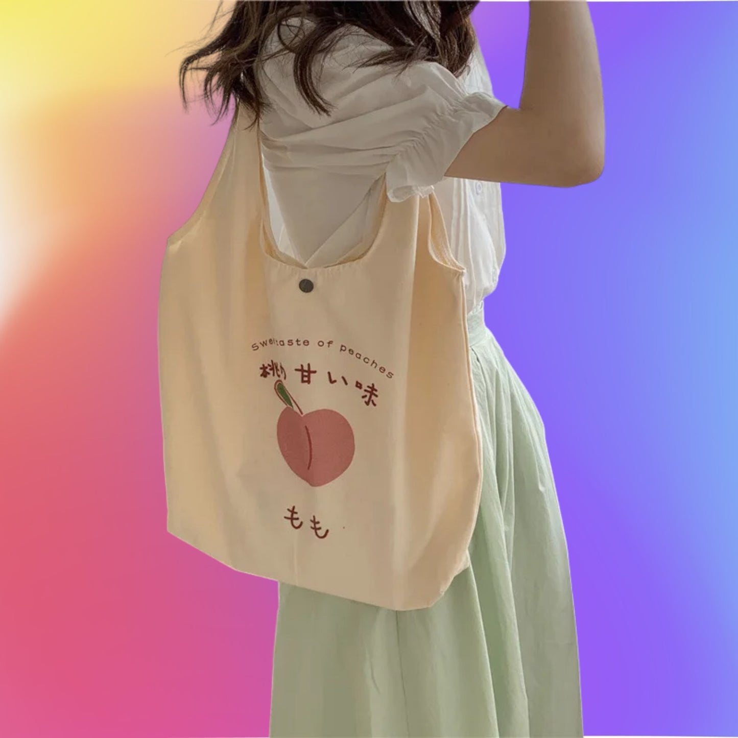 Sweet Peach Canvas Tote Bag - Versatile and Spacious with a Japanese Touch-the lalezar