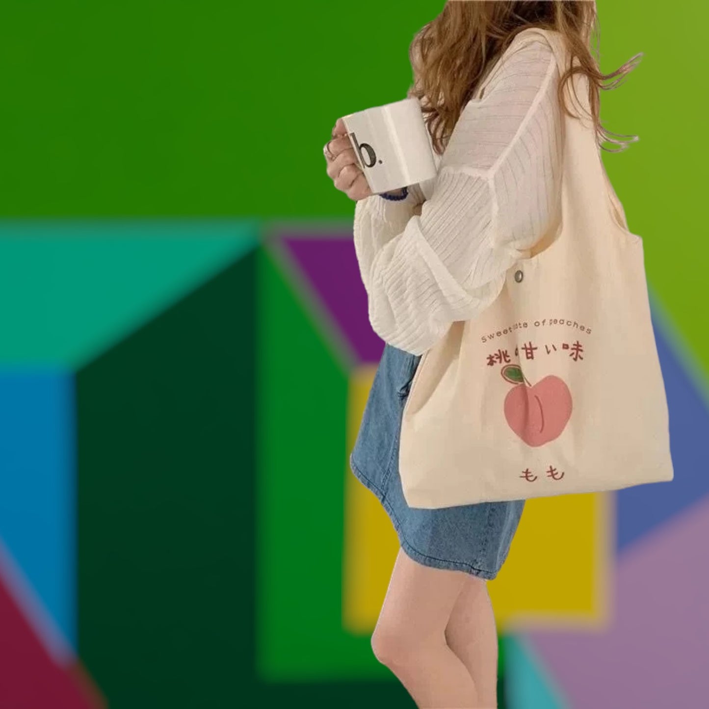 Sweet Peach Canvas Tote Bag - Versatile and Spacious with a Japanese Touch-the lalezar