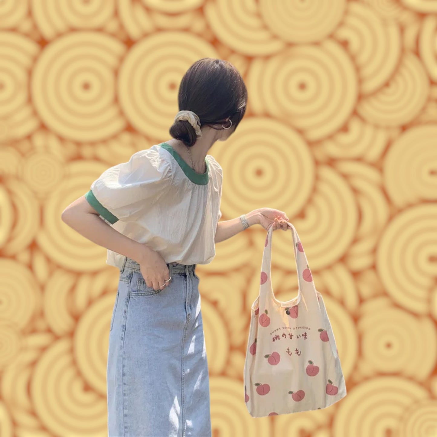 Sweet Peach Canvas Tote Bag - Versatile and Spacious with a Japanese Touch-the lalezar