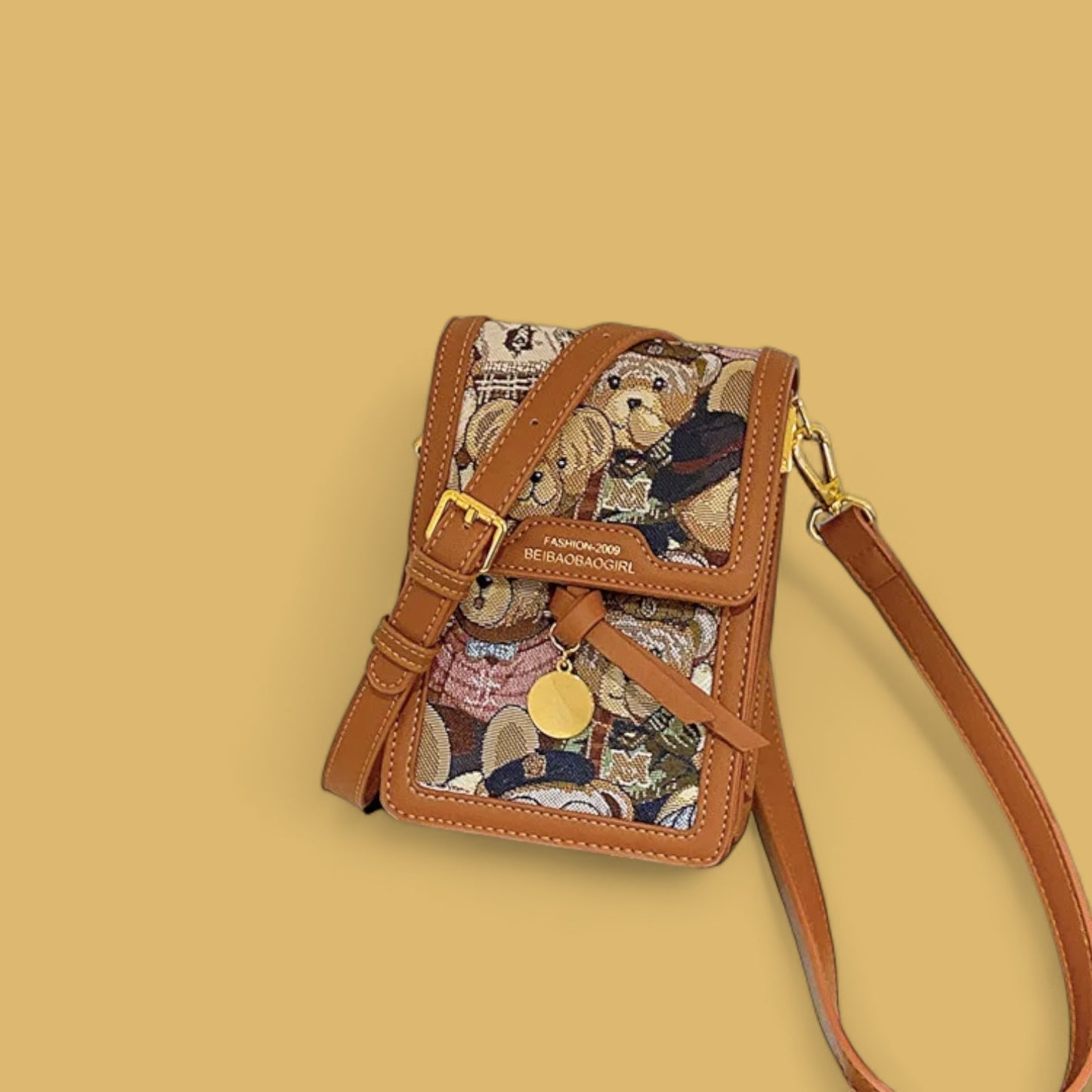 Sleek Embroidered Animal Motif Phone Pouch Crossbody-the lalezar