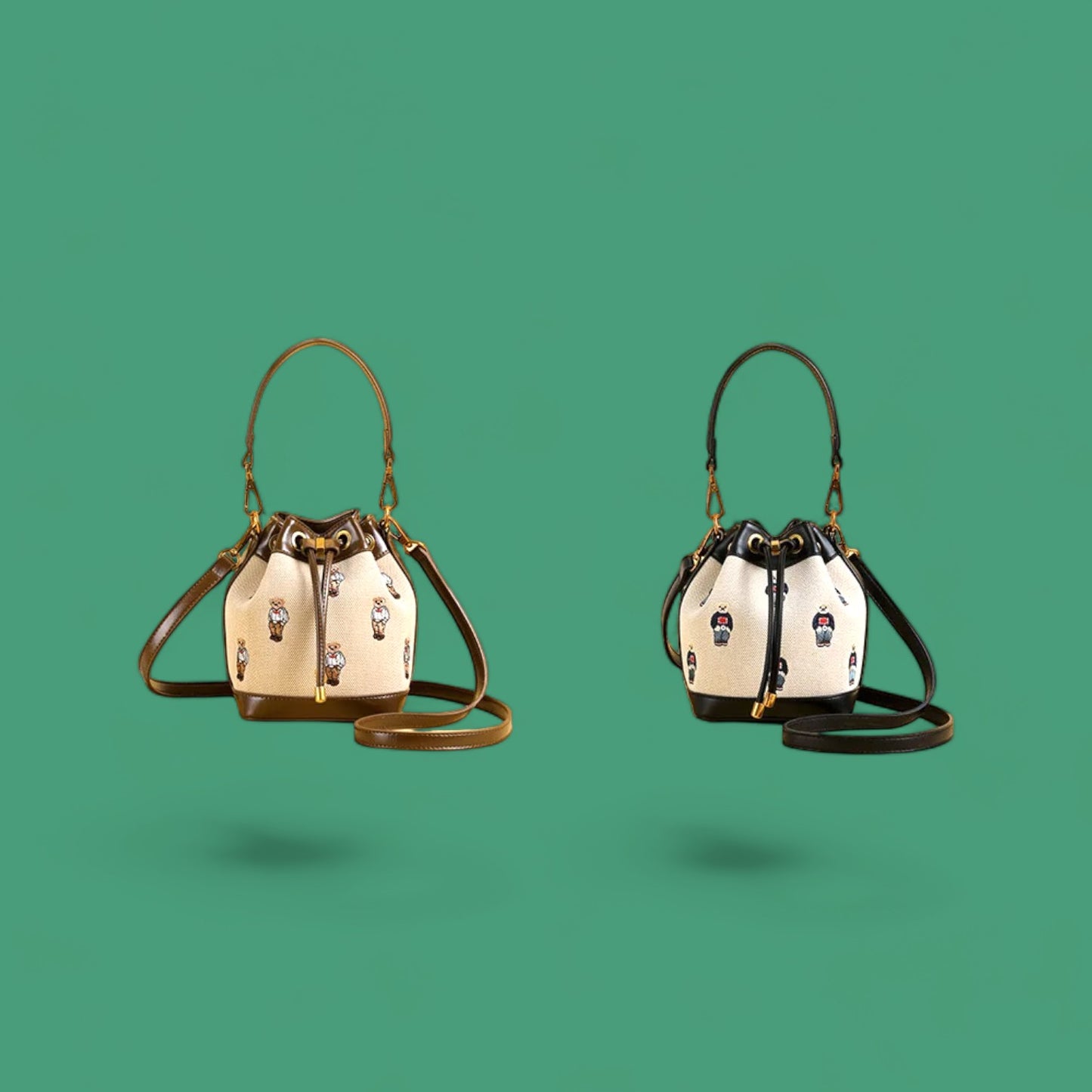 Charming Cartoon Bear Embroidered Bucket Crossbody Bag-the lalezar