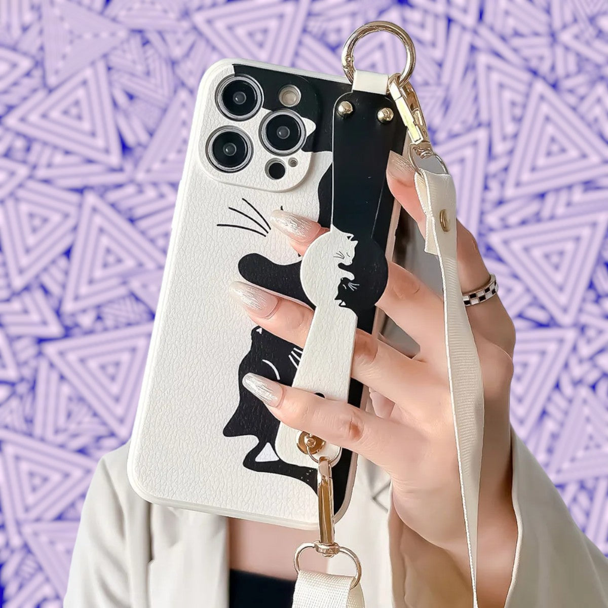 Purr-fect Companion: Chic Cat Grip & Stand Phone Case with Crossbody Strap-the lalezar