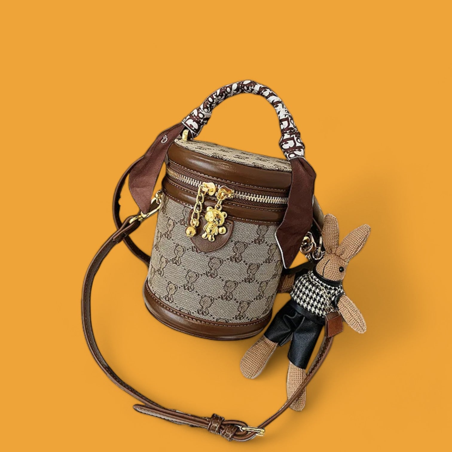 Chic Monogram Print Bucket Bag – Compact & Trendy Crossbody for Summer 2024 Fashion-the lalezar