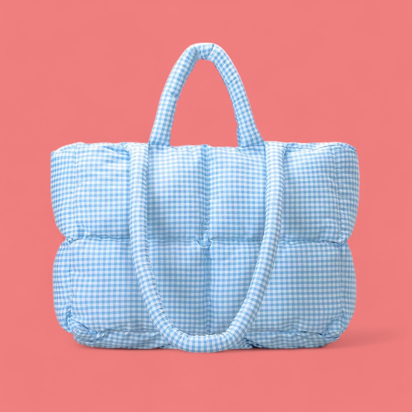 CozyPlaid Quilted Puffer Tote Bag