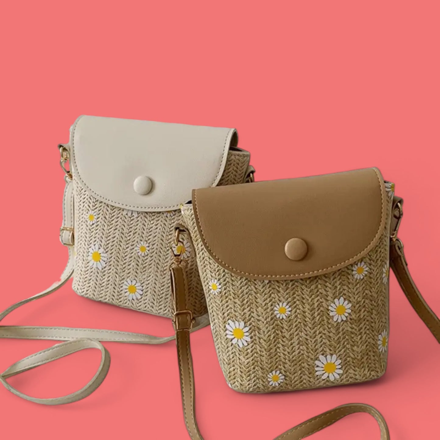 Daisy Delight Straw & Leather Crossbody Bag - Spring/Summer Collection-the lalezar