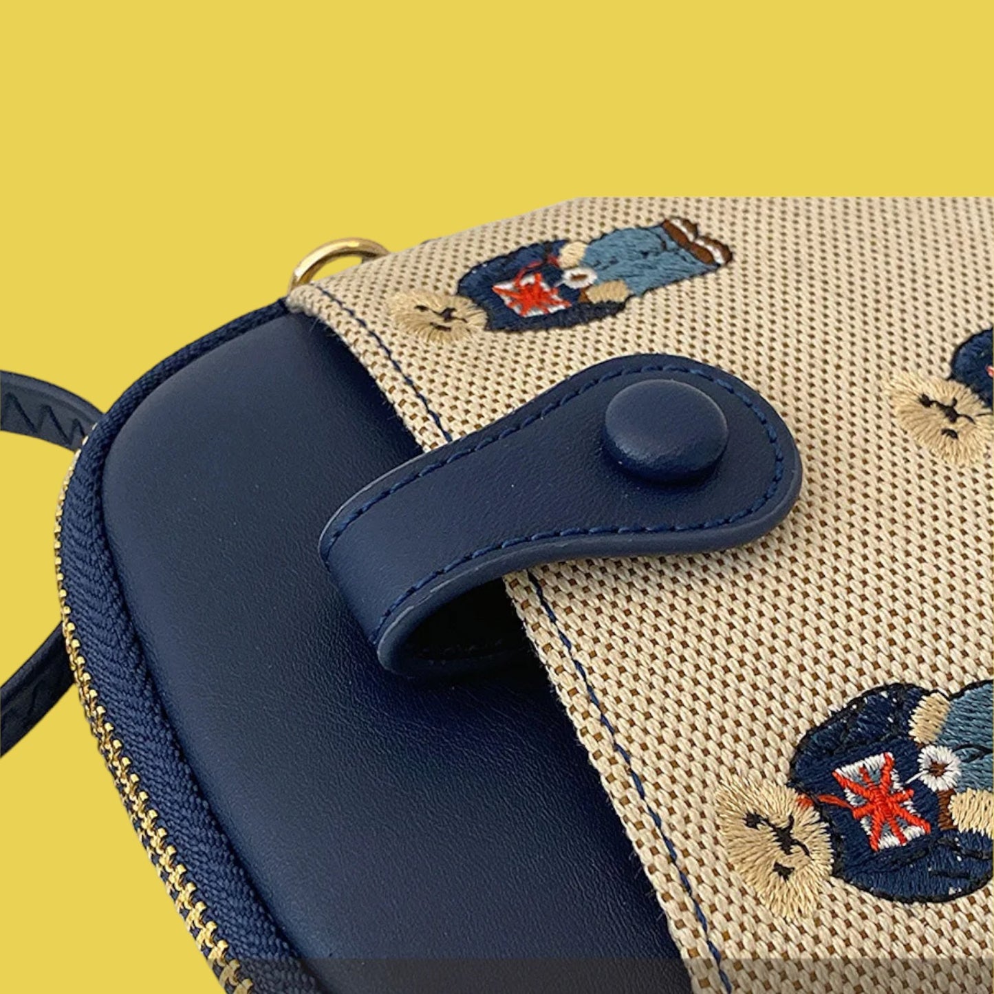 Vintage Charm Teddy Bear Phone Bag - Navy One-Shoulder Crossbody-the lalezar