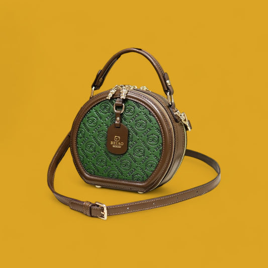 Emerald Elegance Round Bag – Chic & Compact Shoulder Bag for Trendsetters 2024-the lalezar