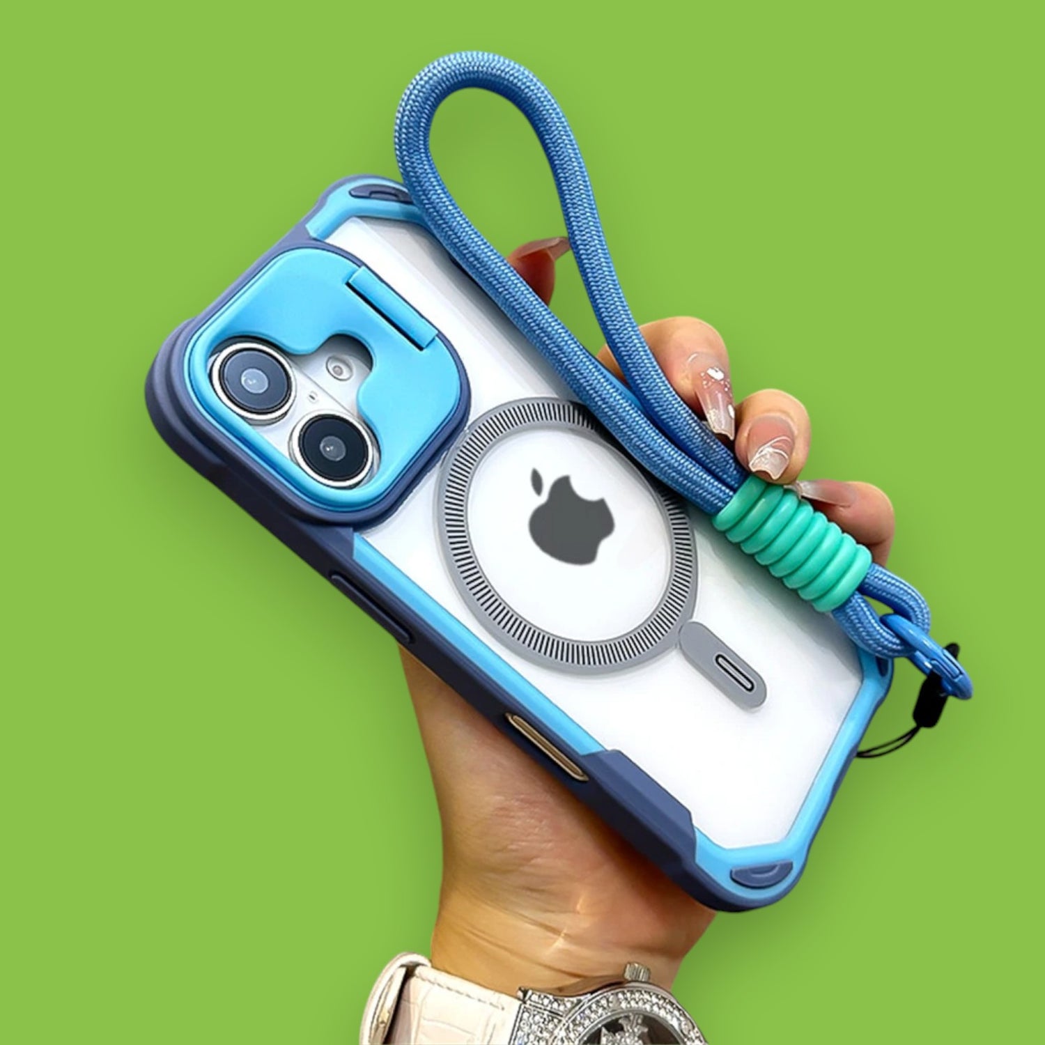 Snap & Go! Bold Color Clash iPhone Case with MagSafe, Stand, and Strap for Adventures-the lalezar