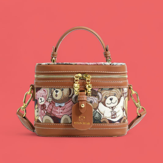 Chic Embroidered Bear Circular Crossbody Bag-the lalezar