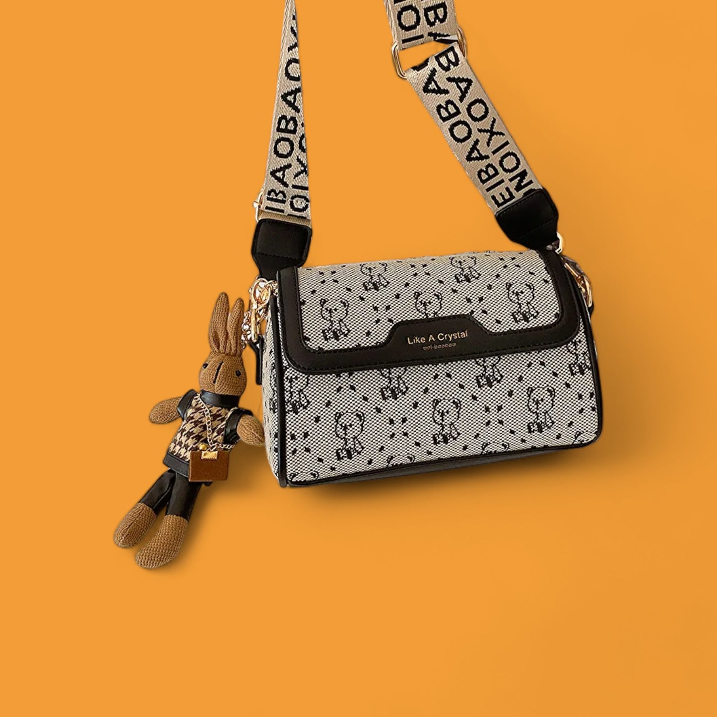 Sleek Bear Embroidered Crossbody Bag – Casual Elegance with Versatile Styling for 2024-the lalezar