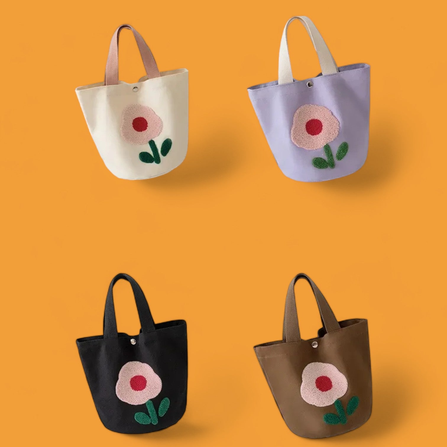 Floral Fancy Embroidered Canvas Bucket Tote - Colorful and Spacious-the lalezar