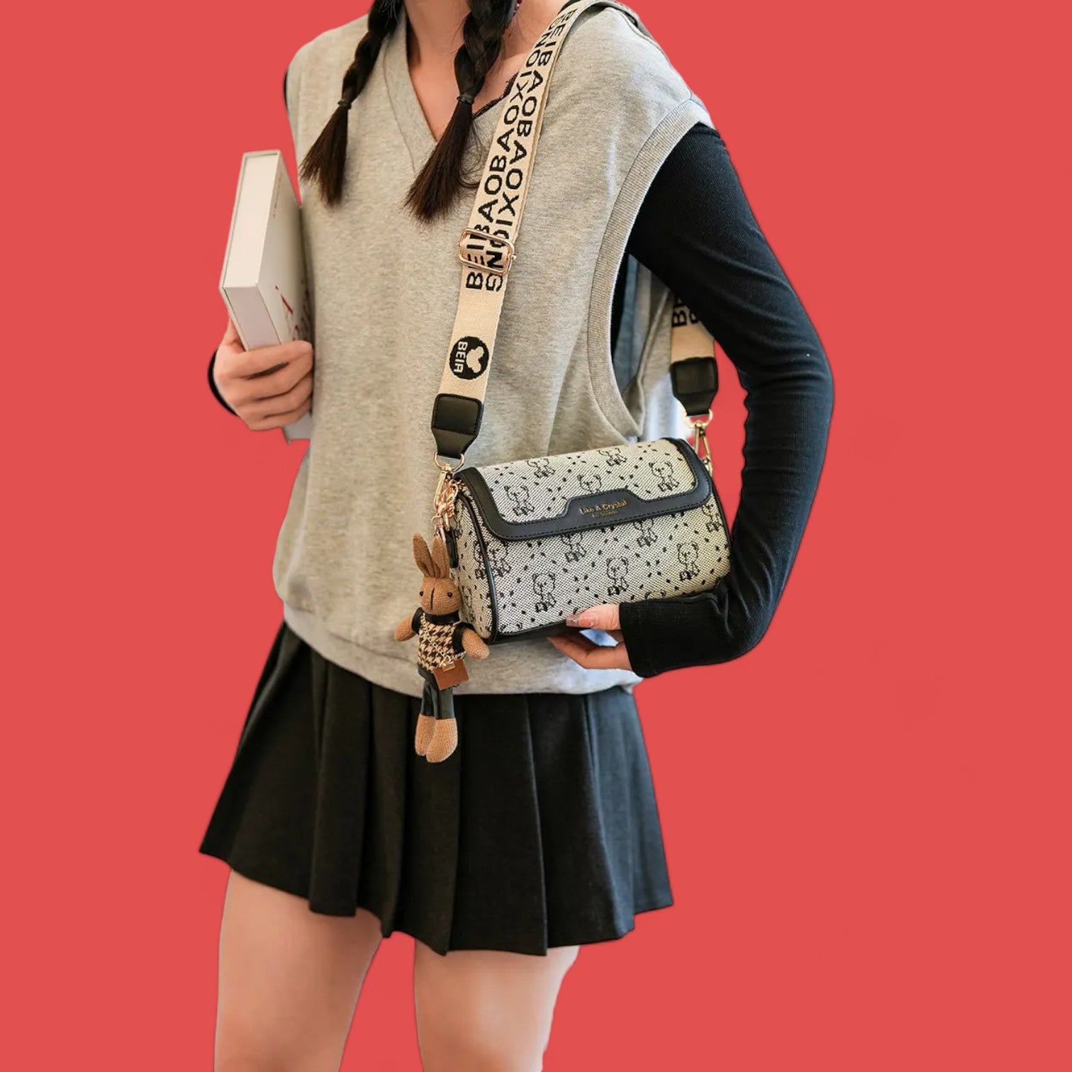 Sleek Bear Embroidered Crossbody Bag – Casual Elegance with Versatile Styling for 2024-the lalezar