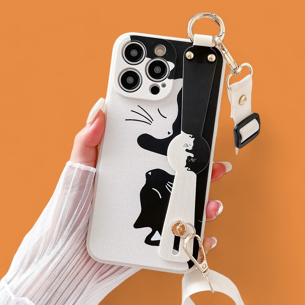 Purr-fect Companion: Chic Cat Grip & Stand Phone Case with Crossbody Strap-the lalezar