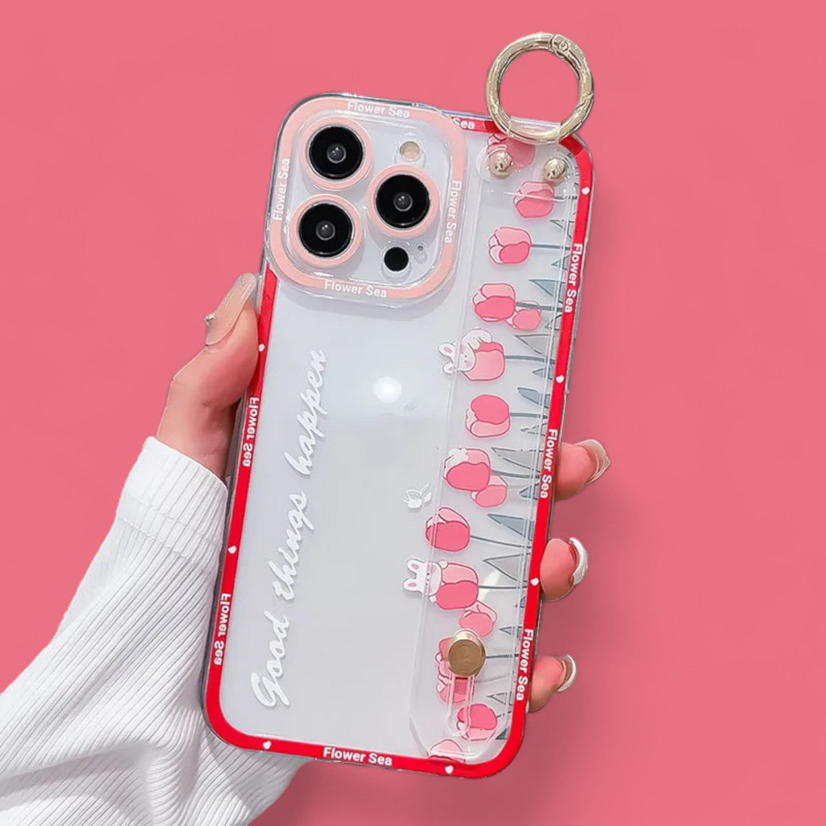 Floral Echo Grip & Stand Phone Case with Charm Ring-the lalezar