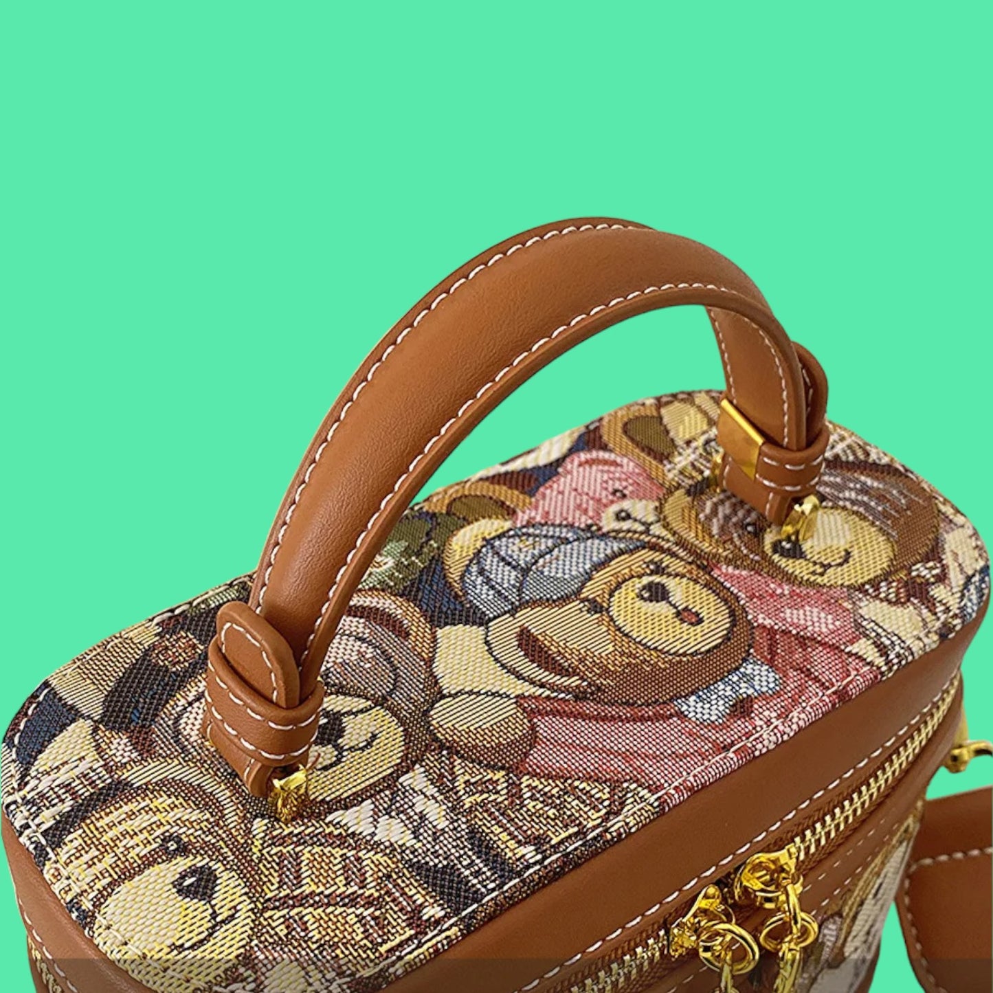 Chic Embroidered Bear Circular Crossbody Bag-the lalezar