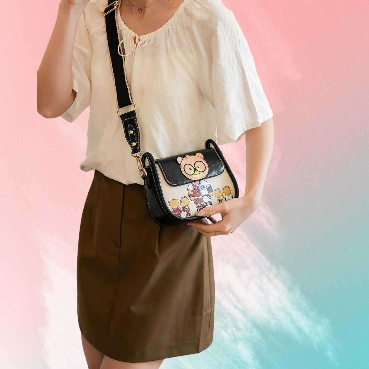 Vintage-Inspired Character Saddle Bag – Chic Small Crossbody with Playful Motif for 2024-the lalezar