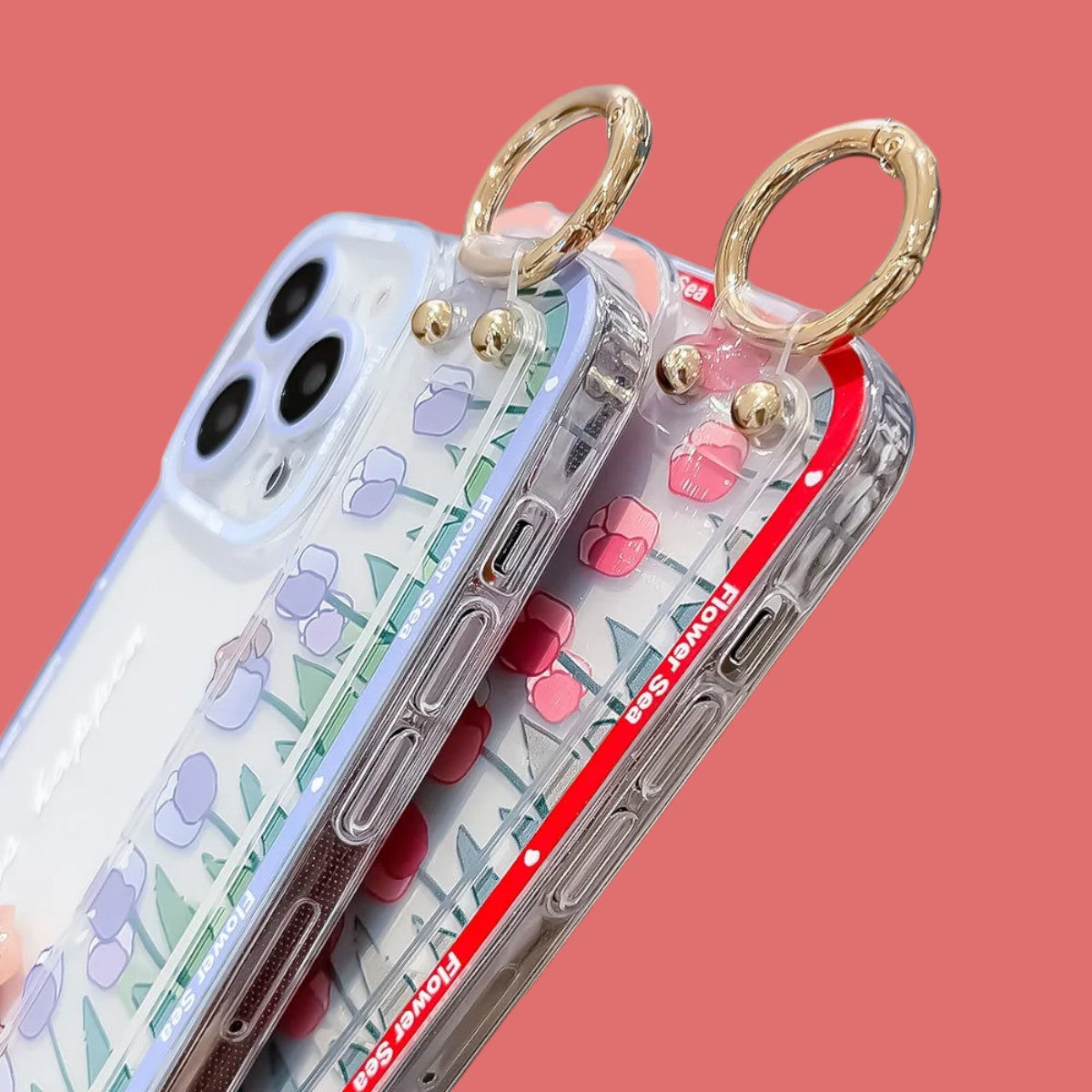 Floral Echo Grip & Stand Phone Case with Charm Ring-the lalezar