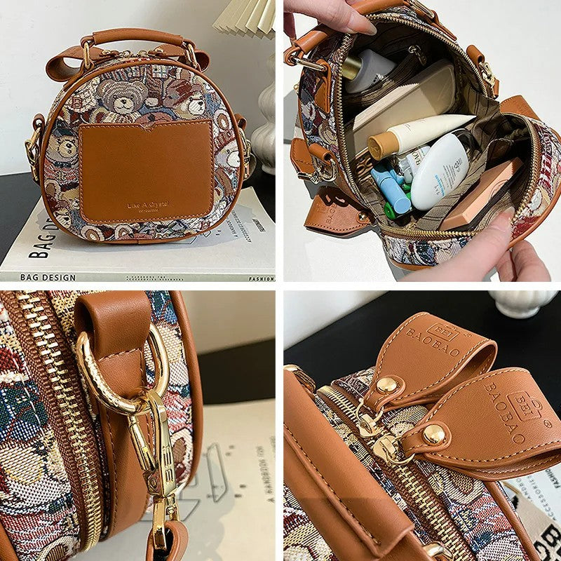 Chic Round Bear Crossbody Bag – 2024 Trendy Compact One-Shoulder Fashion Statement-the lalezar