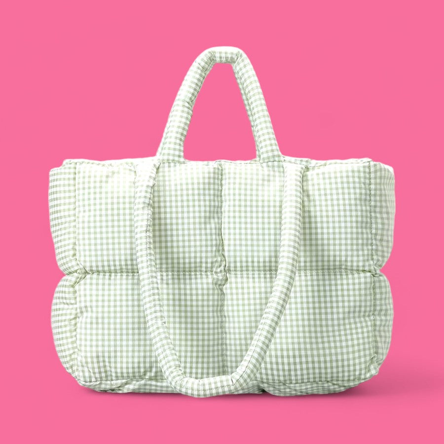 CozyPlaid Quilted Puffer Tote Bag