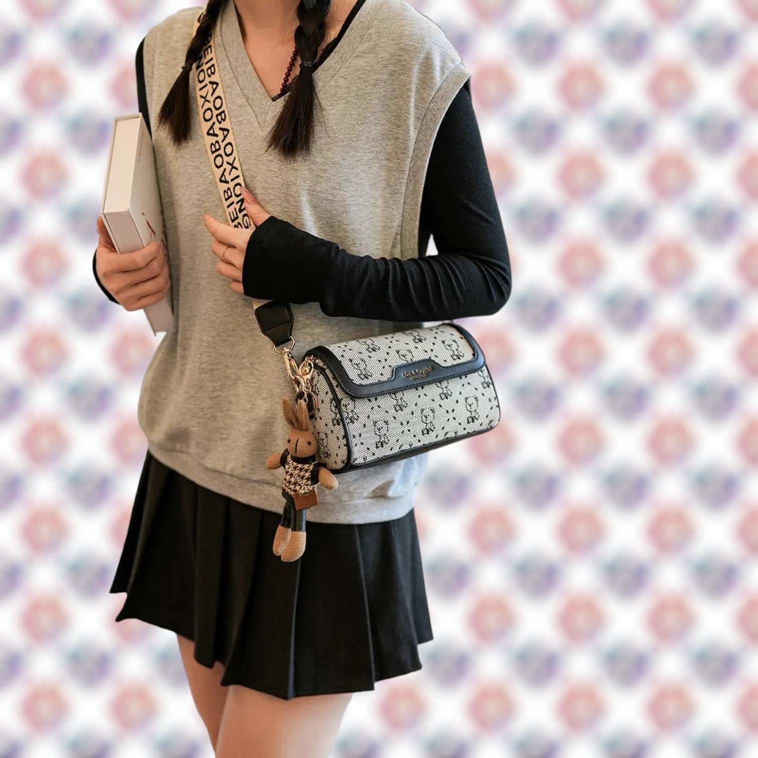 Sleek Bear Embroidered Crossbody Bag – Casual Elegance with Versatile Styling for 2024-the lalezar