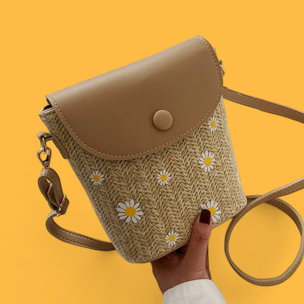 Daisy Delight Straw & Leather Crossbody Bag - Spring/Summer Collection-the lalezar