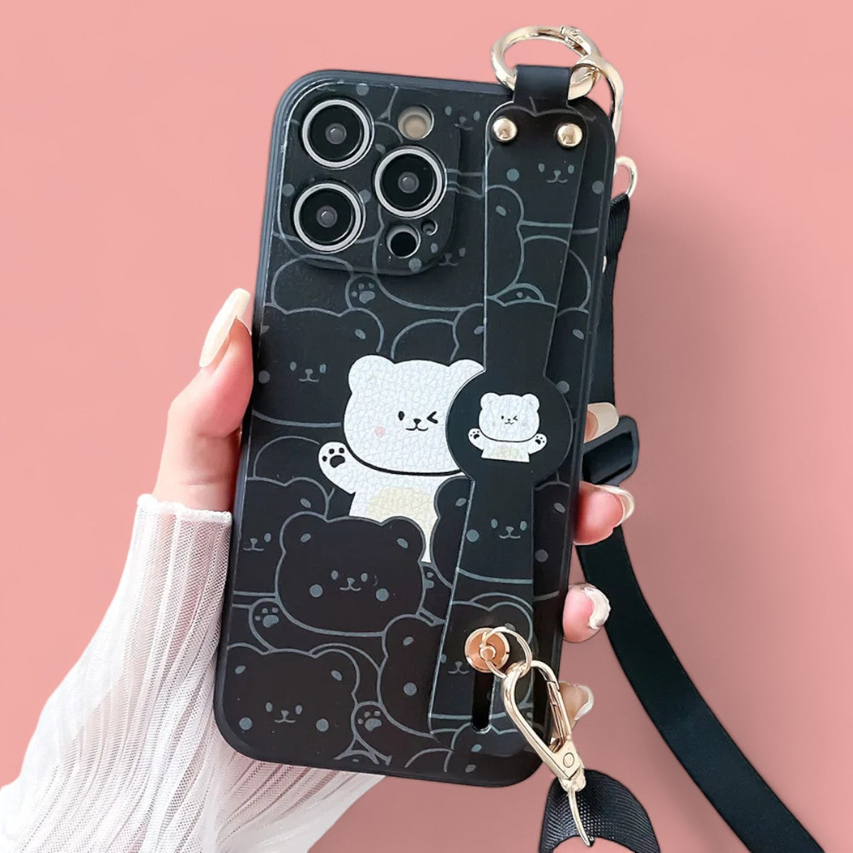 Bear Hug Grip & Stand Phone Case with Crossbody Strap-the lalezar