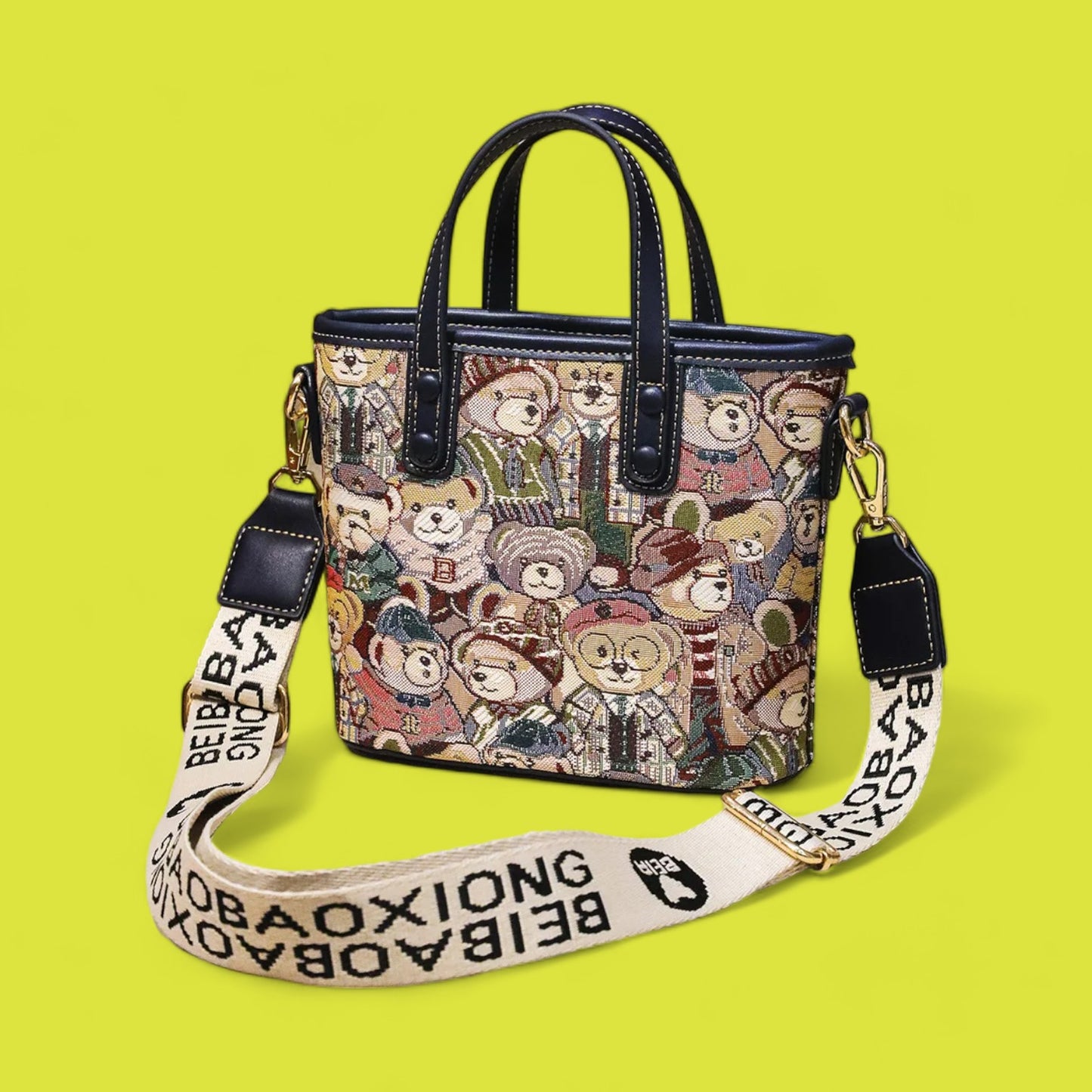 Enchanted Embroidered Bear Crossbody Tote – Petite and Playful for 2024-the lalezar