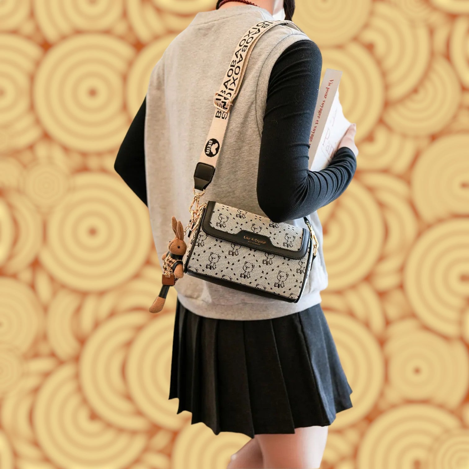 Sleek Bear Embroidered Crossbody Bag – Casual Elegance with Versatile Styling for 2024-the lalezar