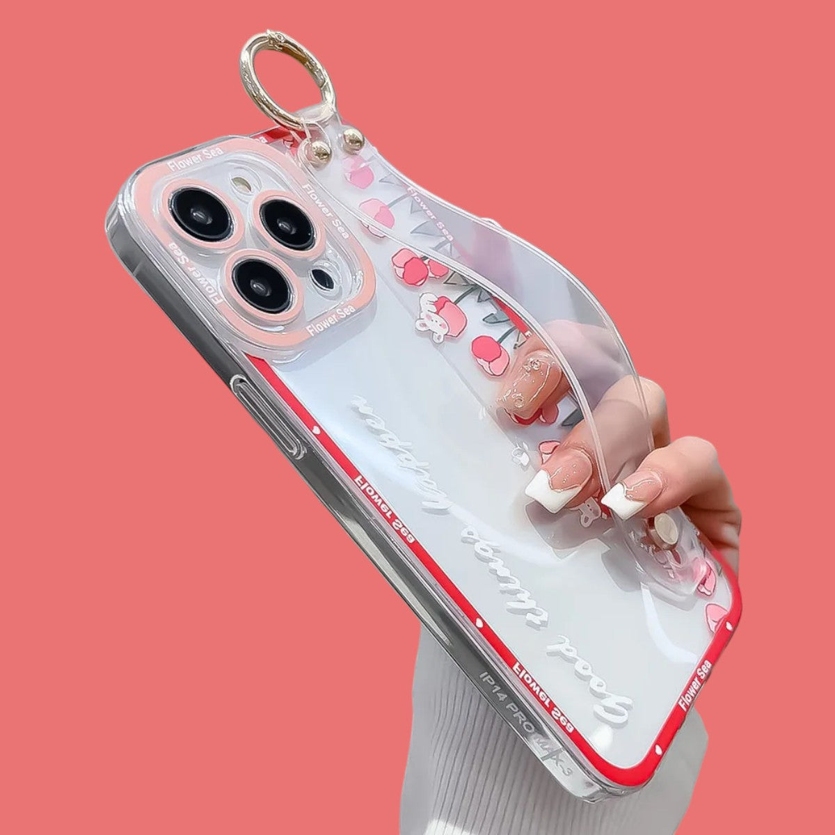 Floral Echo Grip & Stand Phone Case with Charm Ring-the lalezar