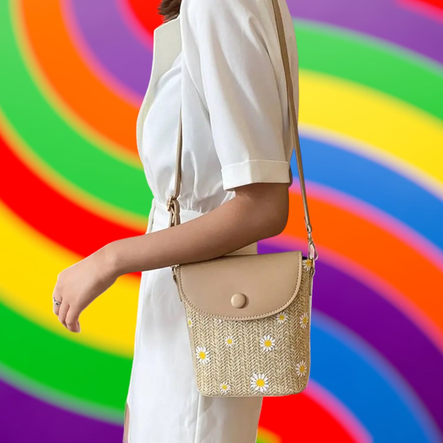 Daisy Delight Straw & Leather Crossbody Bag - Spring/Summer Collection-the lalezar