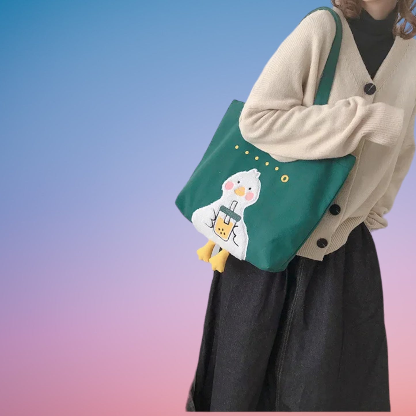 Quirky Duck Canvas Tote Bag - Cute and Casual Handbag for Everyday Style-the lalezar