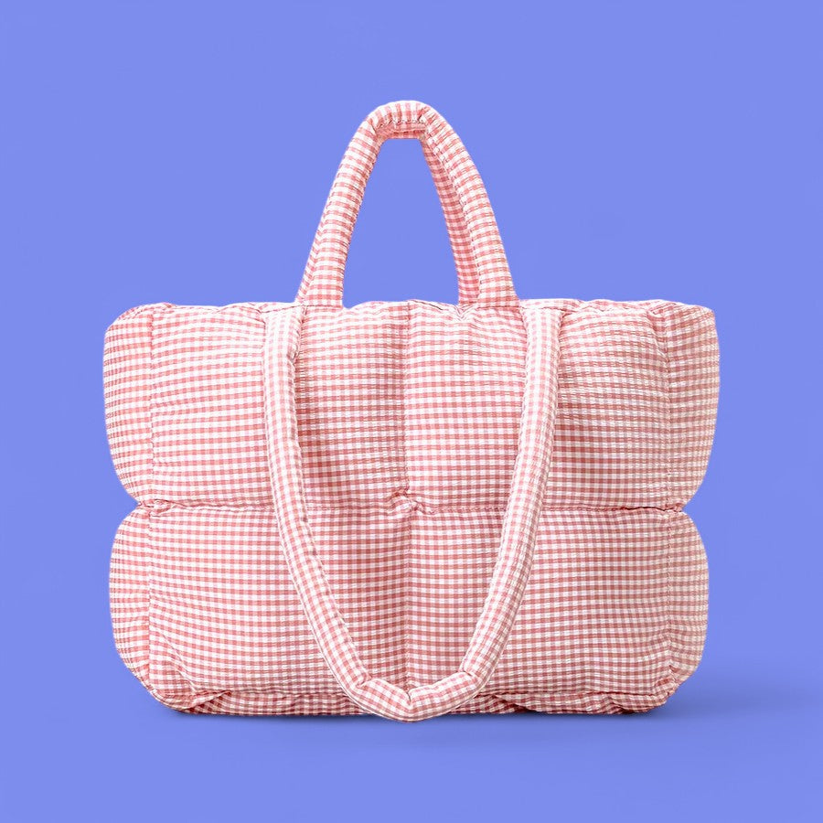 CozyPlaid Quilted Puffer Tote Bag