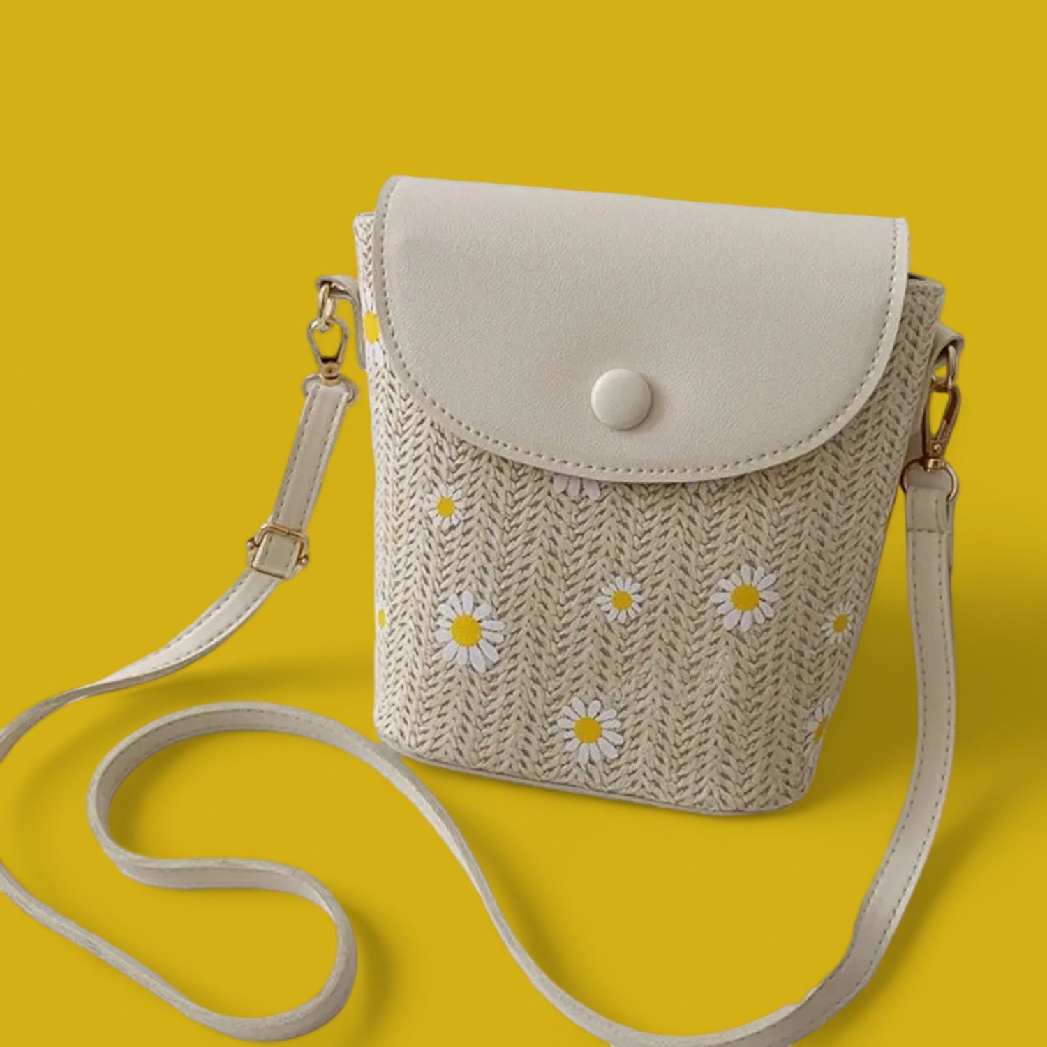 Daisy Delight Straw & Leather Crossbody Bag - Spring/Summer Collection-the lalezar