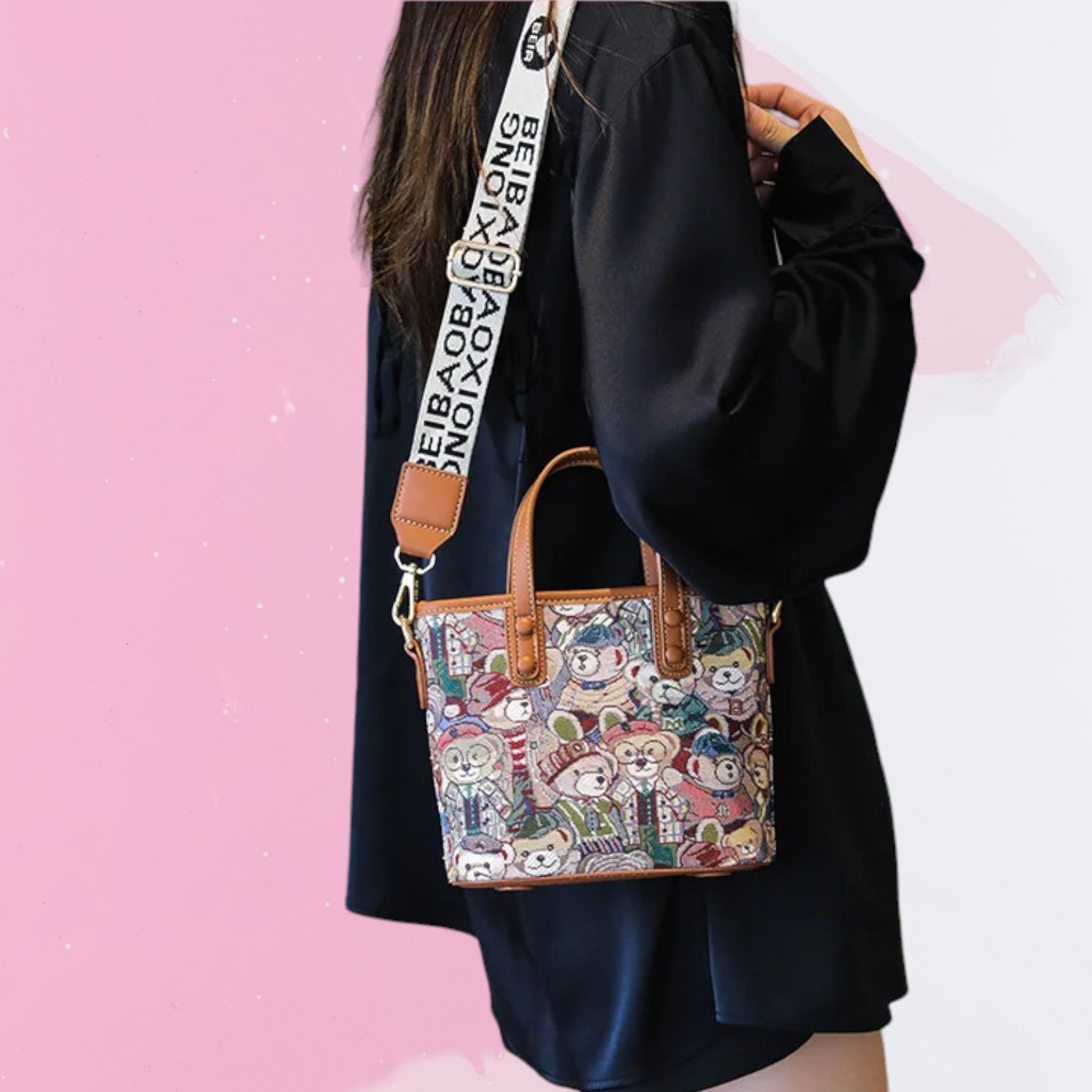 Enchanted Embroidered Bear Crossbody Tote – Petite and Playful for 2024-the lalezar