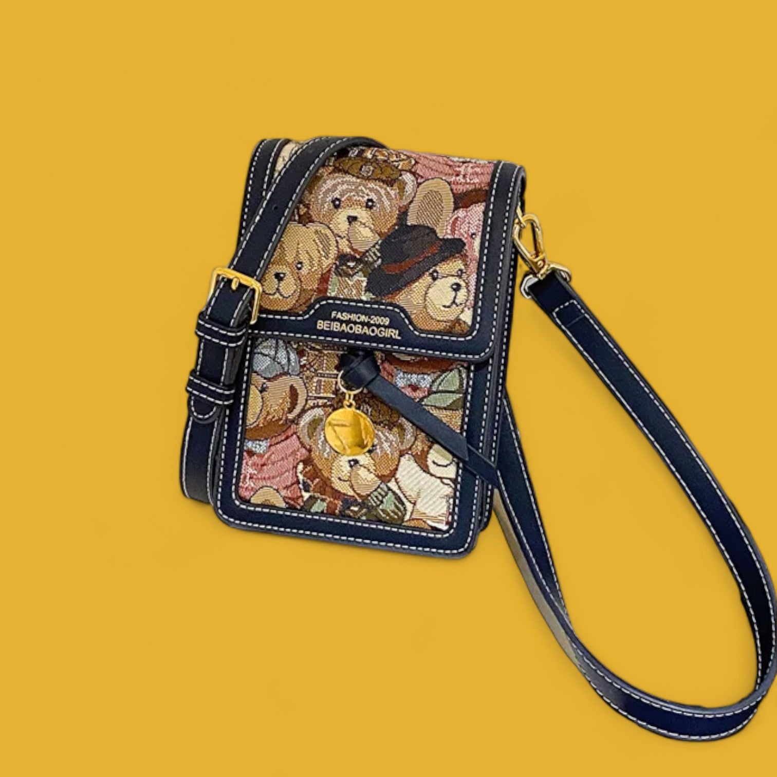 Sleek Embroidered Animal Motif Phone Pouch Crossbody-the lalezar