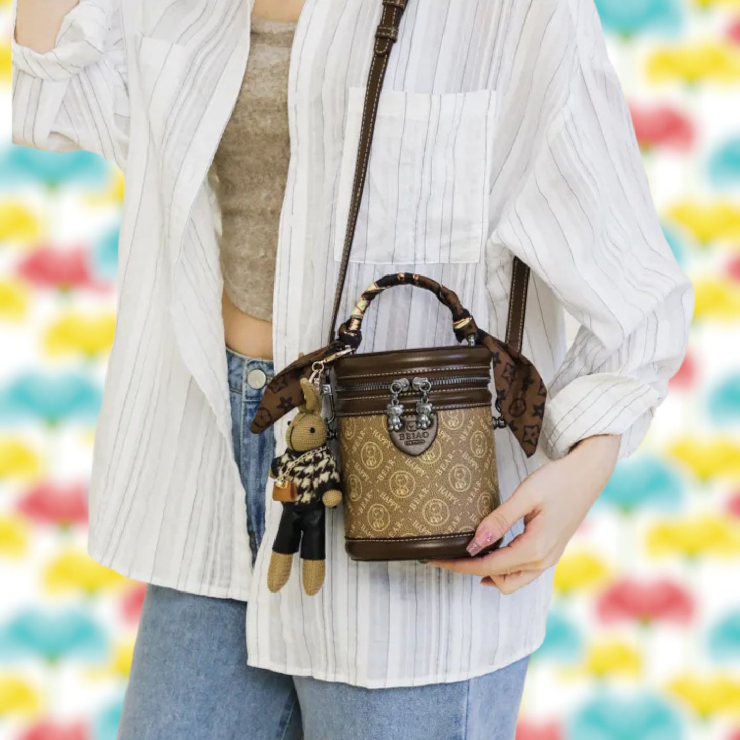 Elegant Boho-Chic Bucket Bag – Versatile Scarf Handheld & Crossbody Style for Summer 2024-the lalezar