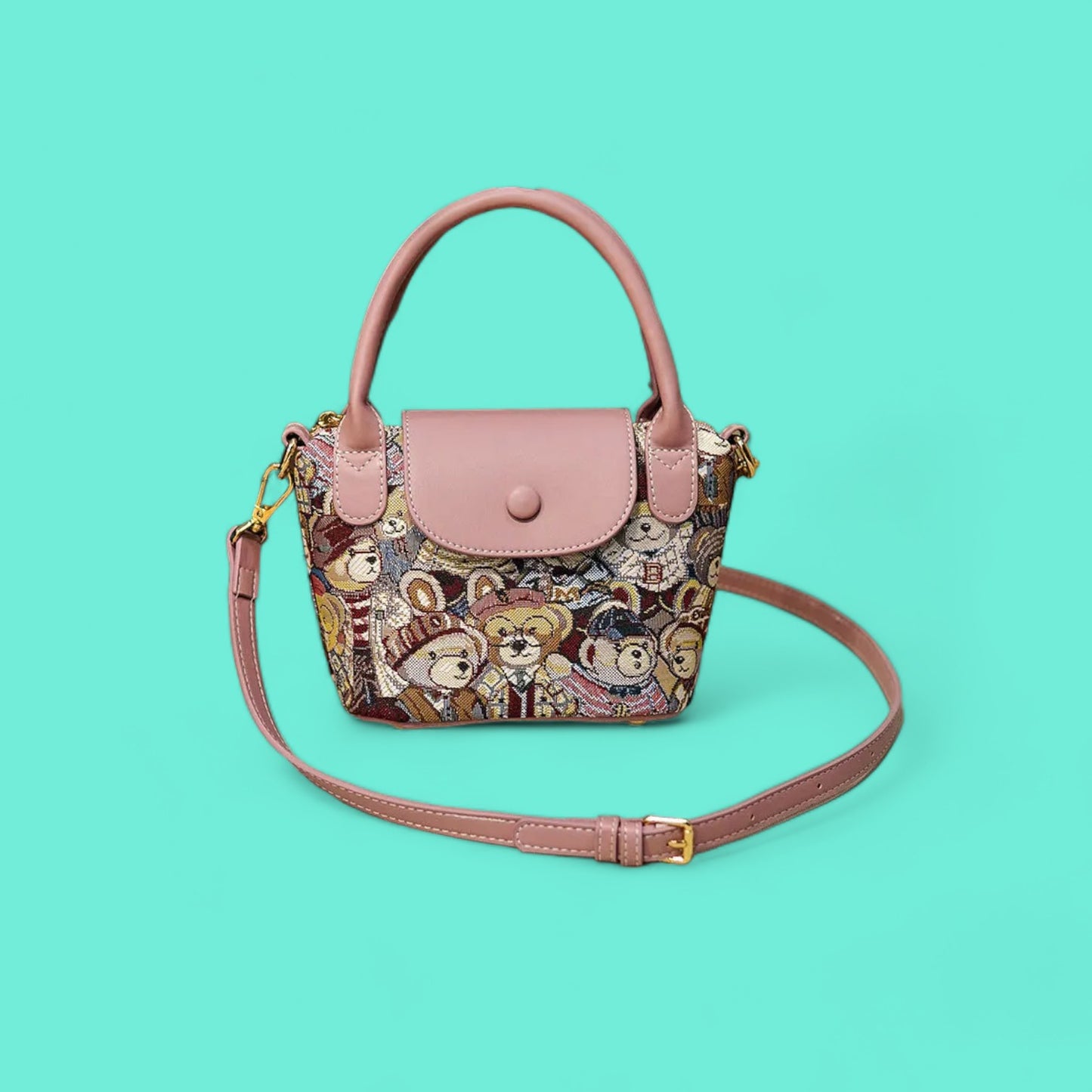 Whimsical Embroidered Bear Contrast Crossbody Handbag-the lalezar