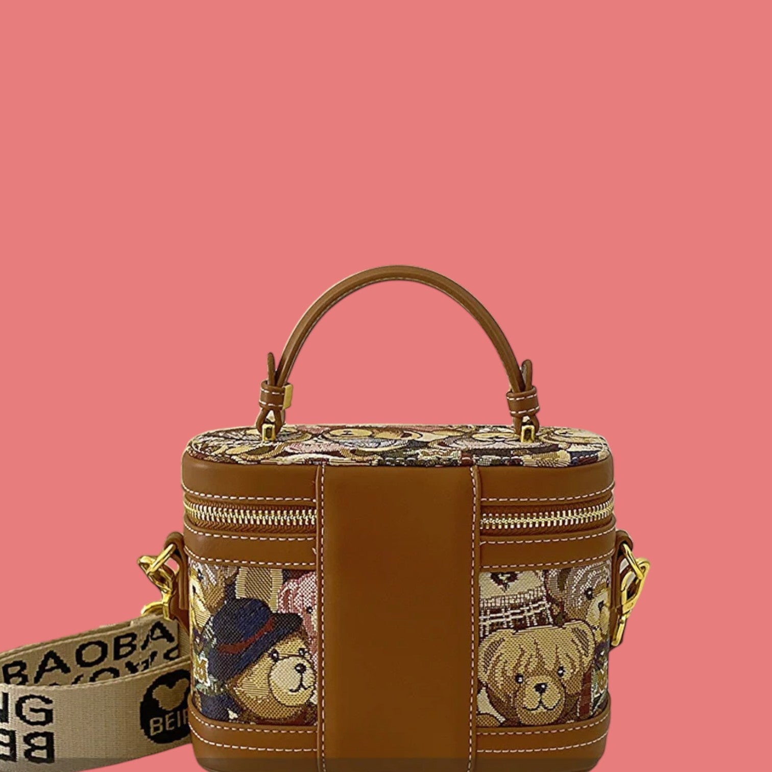 Chic Embroidered Bear Circular Crossbody Bag-the lalezar