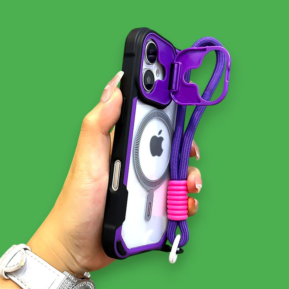 Snap & Go! Bold Color Clash iPhone Case with MagSafe, Stand, and Strap for Adventures-the lalezar