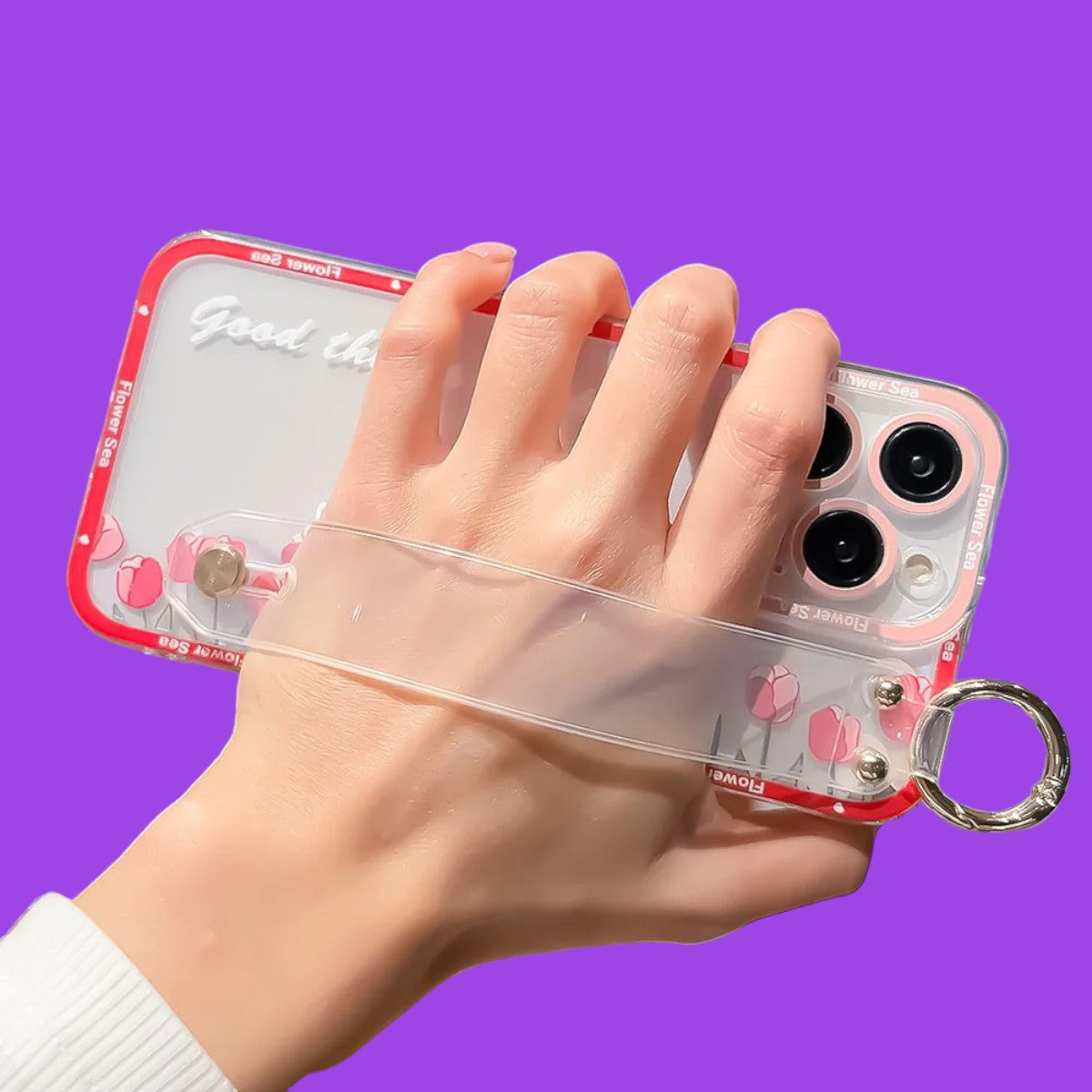 Floral Echo Grip & Stand Phone Case with Charm Ring-the lalezar