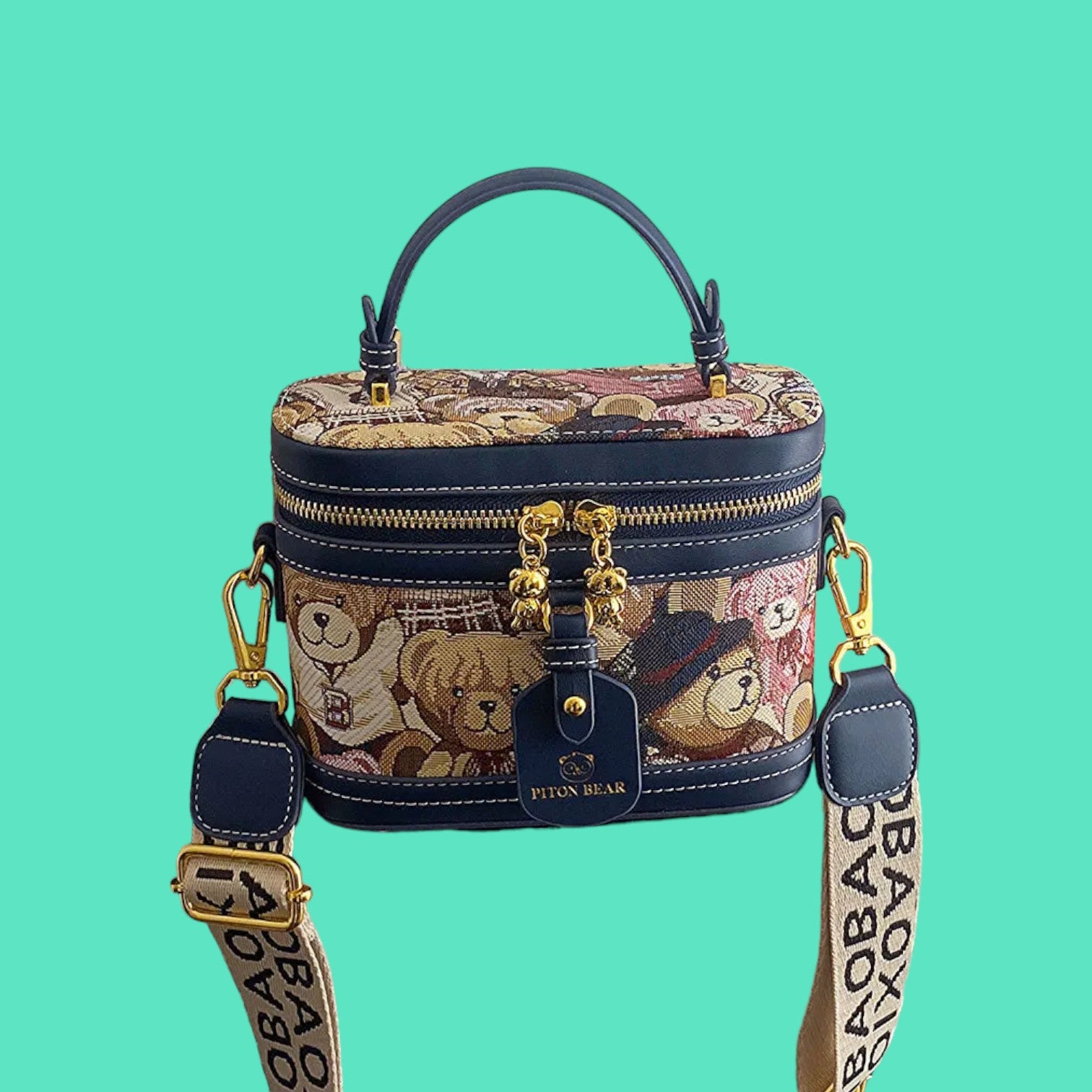 Chic Embroidered Bear Circular Crossbody Bag-the lalezar