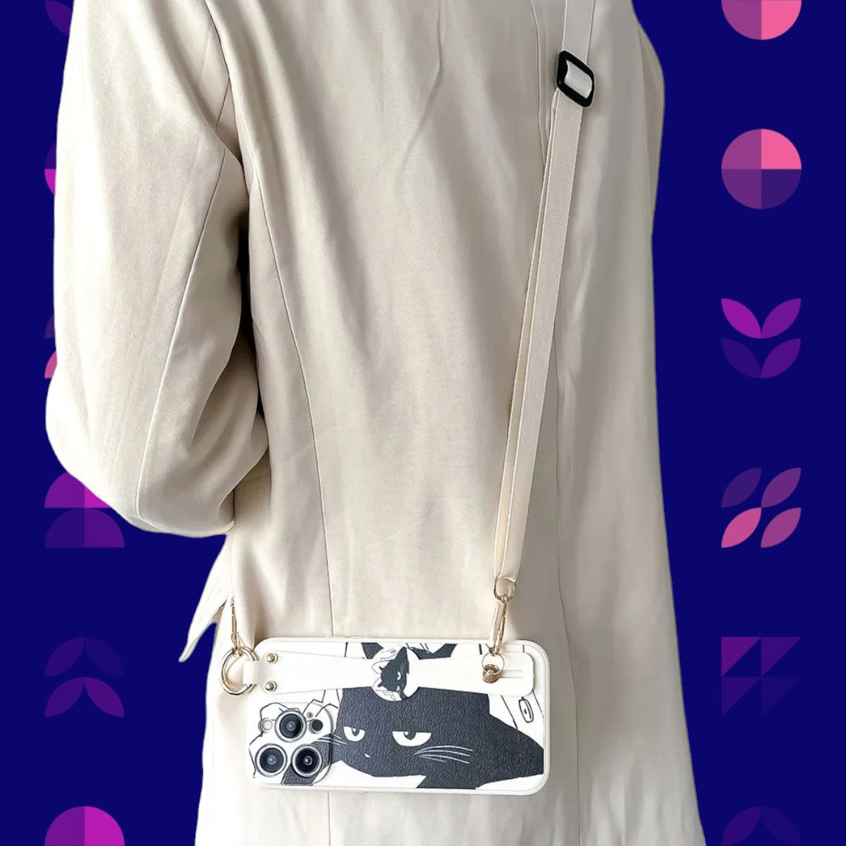 Purr-fect Companion: Chic Cat Grip & Stand Phone Case with Crossbody Strap-the lalezar