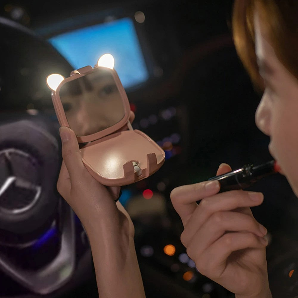 Chic Kitty Power: The Purrrfect 3-in-1 Portable Charger, Mirror & LED Light!-the lalezar